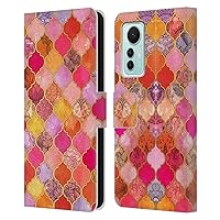Head Case Designs Officially Licensed Micklyn Le Feuvre Hot Pink and Orange Moroccan Leather Book Wallet Case Cover Compatible with Xiaomi 12 Lite
