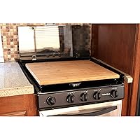 Camco Camper/RV Silent Top Stovetop Cover | Features Natural Bamboo Design w/Non-Toxic Protective Finish & 4 Non-Slip Rubber Feet | Fits Most 3 or 4 Burner RV Stoves | 19.5” x 17” x .75” (43571)