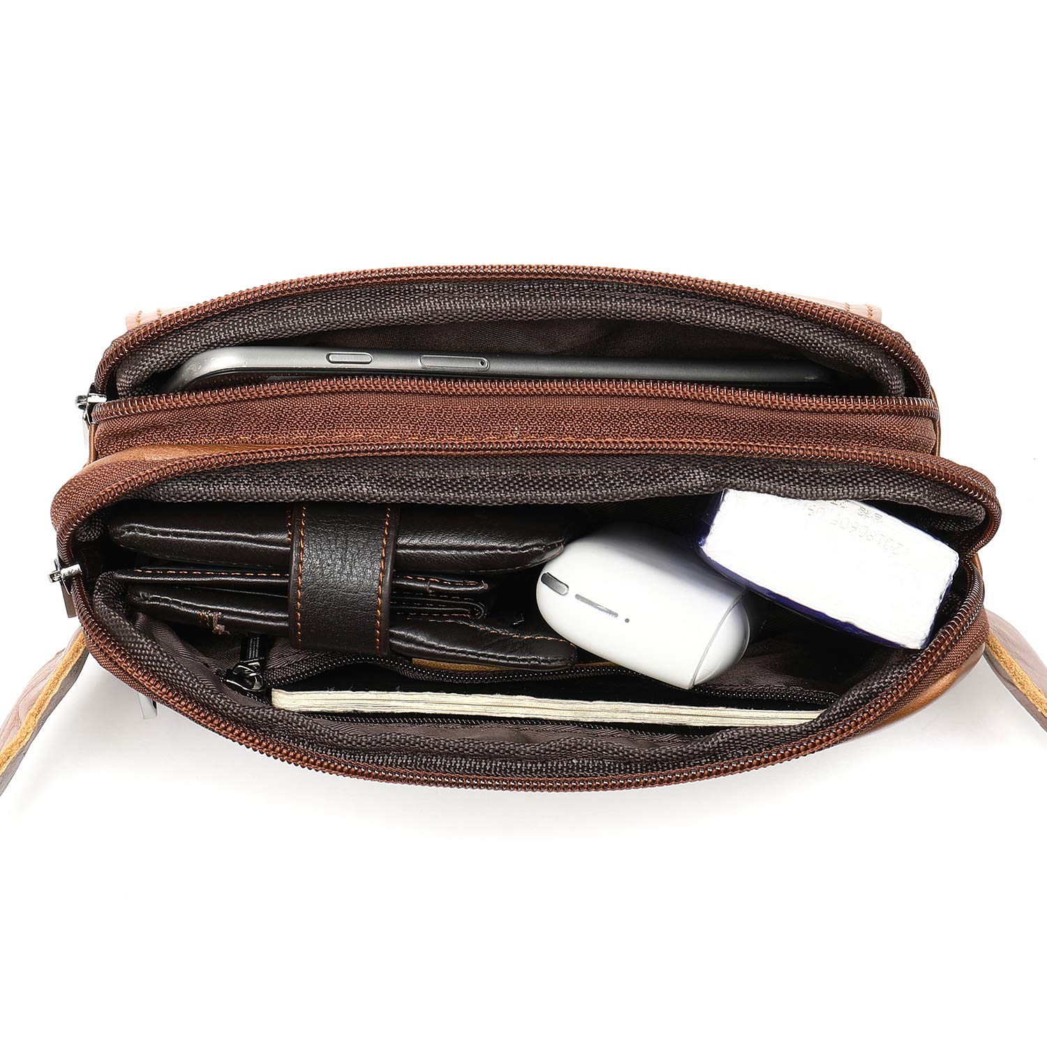 Fanny Pack for Men and Women, Leather Sling Waist Bag for Hiking Running Travel - Durable Cowhide Leather