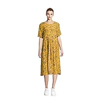 Women's Short Sleeves Summer Clothing Loose Long Midi Cotton Linen Floral Dresses