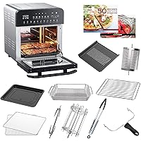 GoWISE USA 14.7-Quart Air Fryer Grill with Dual Heating Elements & Oven with Rotisserie, Dehydrator, Preheat and Broil Functions + 11 Accessories with 2 Recipe Books (Stainless Steel/Black), Ultimate