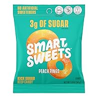 SmartSweets Peach Rings, Candy With Low Sugar 3g, Low Calorie 100, Net Carb 10, Plant Based, Gluten Free, No Artifical Colors or Sweeteners 1.8 Oz Bags (Pack of 6)