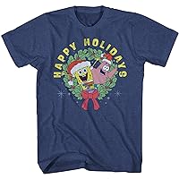 Mad Engine Spongebob and Patrick Wreath Joy Happy Holidays Short Sleeve Christmas T-Shirt