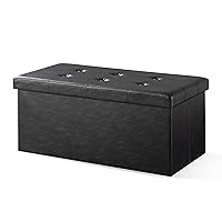 Folding Box Chest with Memory Foam Seat Tufted Faux Leather Trunk Bedroom Ottomans Bench Foot Rest Stool, 30 Inch, Black
