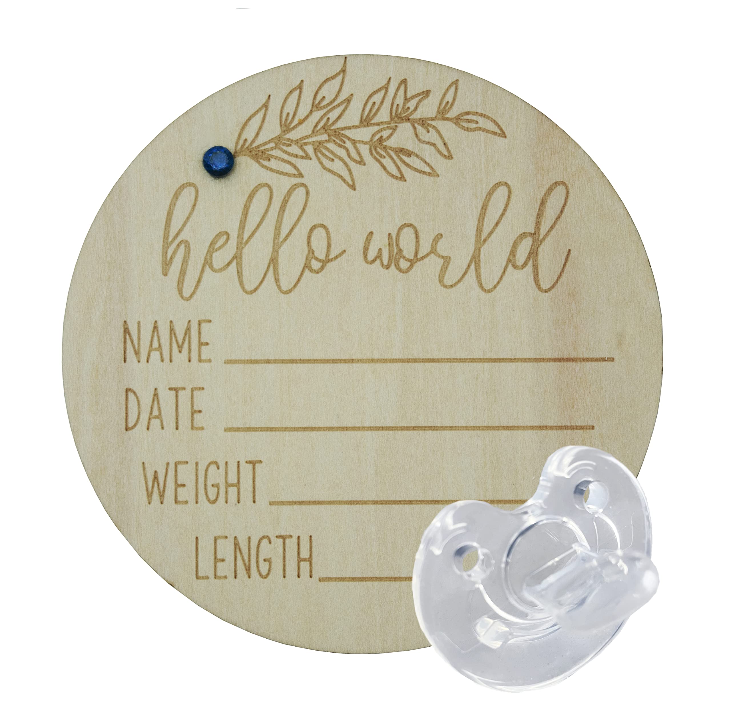 Hello World Baby Announcement Sign with Custom Birthstone and Bonus Free Pen by BABY LUV. Compact 4 Inch Birth announcement sign. Wooden Disc Announcements 1 Count. Newborn sign-Sep
