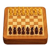Handmade Wood Travel Chess Set Hand Carved Mini India Sets Games 'Traveling with Royalty'
