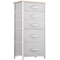 YITAHOME Tall 5 Drawer Dresser - Fabric Storage Tower, Organizer Unit for Bedroom, Living Room, Hallway, Closets - Sturdy Steel Frame, Wooden Top & Easy Pull Fabric Bins - Light Grey