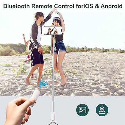 COLOR LIZARD Cellphone Tripod, Selfie Stick Tripod with Remote, Aluminum Alloy Phone Tripod, Foldable Travel Tripod Stand 270° Rotation Compatible with iPhone/Android Camera - White & Rose Gold