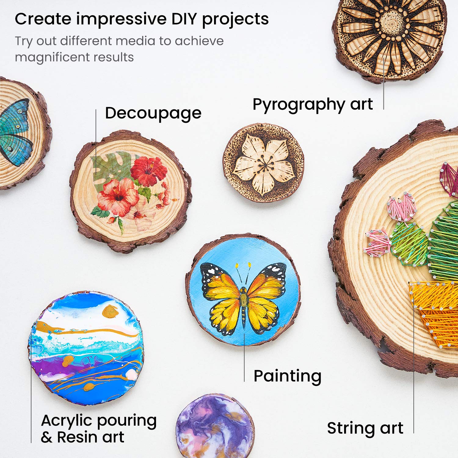 ARTEZA Natural Wood Slices,25 Pieces,9-10cm Diameter,1cm Thickness,Round Wood Discs for Crafts,Centerpieces & Paintings,Christmas Ornaments,Sanded & Polished Circles