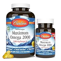 Carlson - Maximum Omega 2000, 2000 mg Omega-3 Fatty Acids Including EPA and DHA, Wild-Caught, Norwegian Fish Oil Supplement, Sustainably Sourced Fish Oil Capsules, Lemon, 90+30 Softgels
