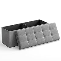SONGMICS 43 Inches Folding Storage Ottoman Bench, Storage Chest, Foot Rest Stool, Bedroom Bench with Storage, Light Gray ULSF77G
