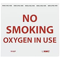 NMC M48P NO SMOKING - OXYGEN IN USE Sign - 6 in. x 5 in. Pressure Sensitive Vinyl Sign with Red Text on White Base, 1 Count (Pack of 1)