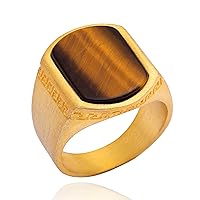 Gold Plated 925 Sterling Silver Tigers Eye Stone Ring, Basic Gold Ring for Men, Handmade Gemstone Ring for Men, Men Silver Ring, Vintage Mens Ring, Basic Gold Ring with Tiger Eye Stone, Brushed Gold Mens Ring