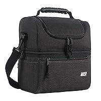 MIER 2 Compartment Lunch Bag for Men Women, Leakproof Insulated Cooler Bag for Work, Dark Grey, Medium