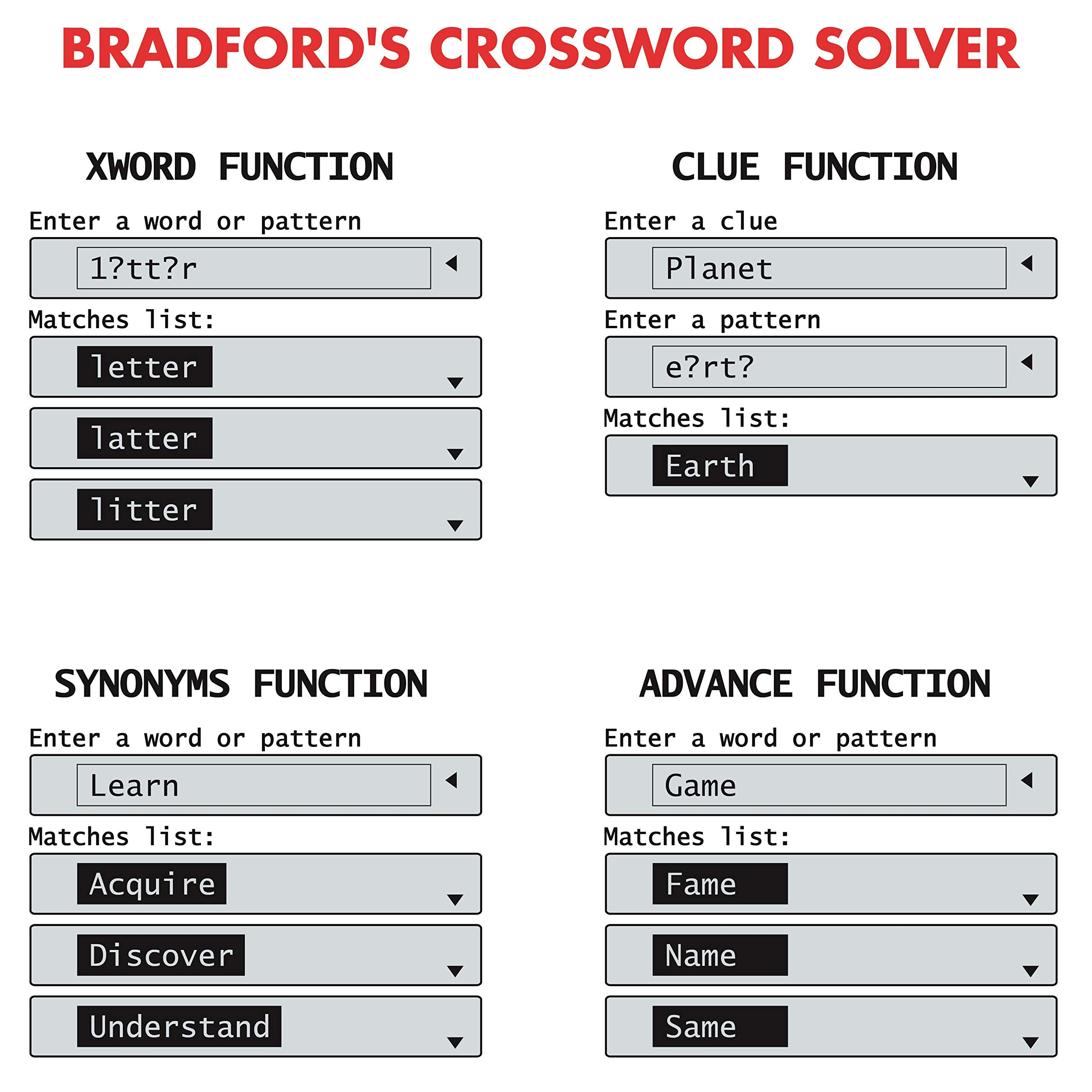 Lexibook - Collins Bradford, Electronic Crossword Solver, Bradford, Phonetic Spell-Correction, Words Games, Electronic, with Battery, Black/White, CR753EN