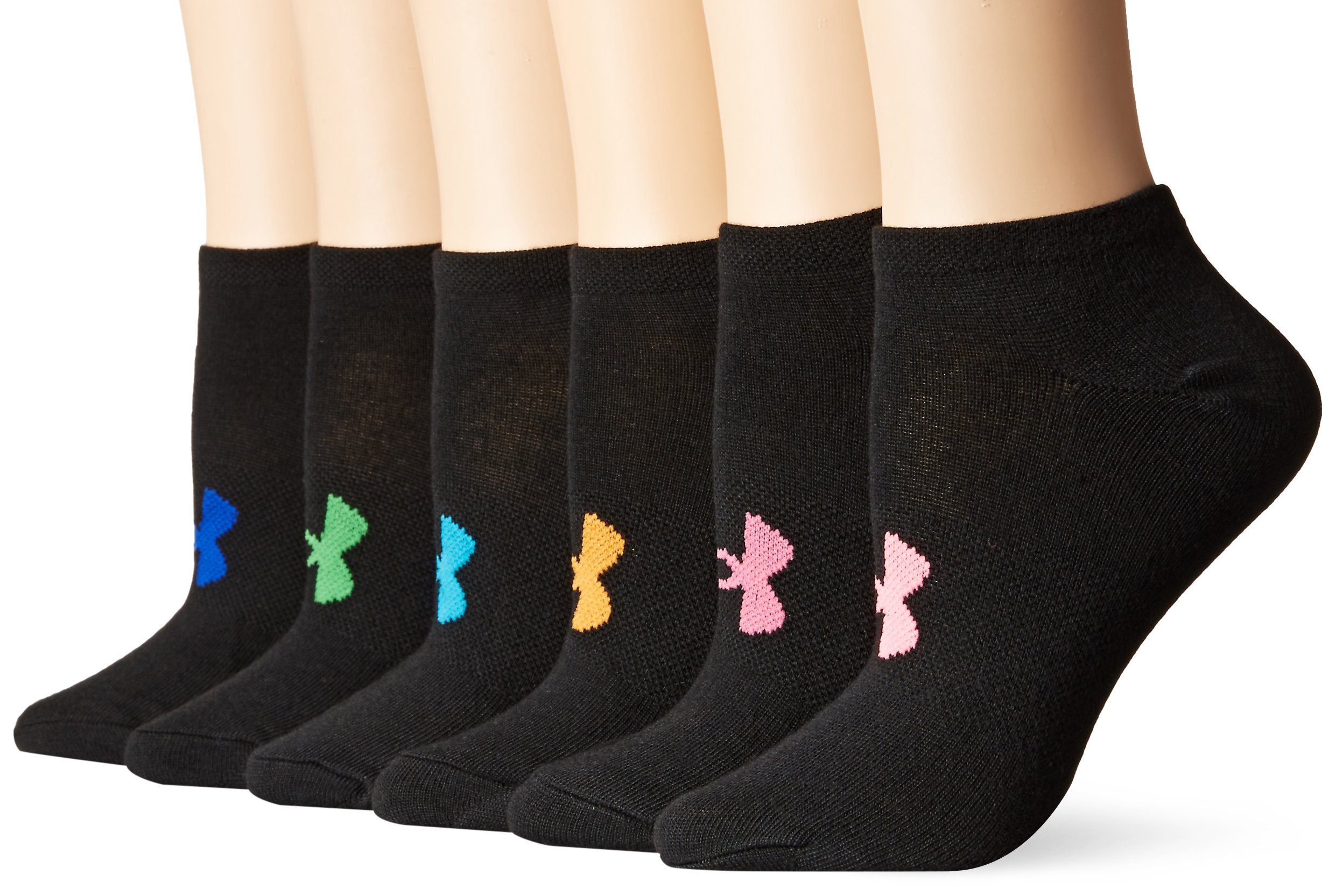 Under Armour Women's Essential No Show Socks, Multipairs , Black/Assorted Colors (6-Pairs) , Medium