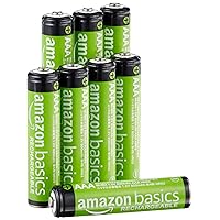 Amazon Basics 8 Pack AAA Performance-Capacity 800 mAh Rechargeable Batteries, Pre-Charged, can be recharged 1,000 times