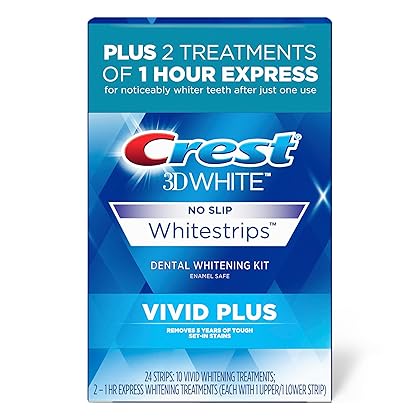 Crest 3D Whitestrips, Vivid Plus, Teeth Whitening Strip Kit, 24 Count (Pack of 1)