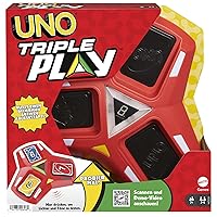 Mattel Games UNO Triple Play Card Game with Card-Holder Unit with Lights & Sounds & 112 Cards, Kid, Teen & Adult Game Night Gift Ages 7 Years & Older, HCC21