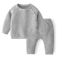 Toddler Baby Boys Girls Sweater Set Newborn Knit Crochet Outfit Pants Solid Clothes Long Sleeve Pullover Sweatshirt Tops
