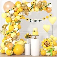 Sunflower Birthday Party Decorations, 114Pcs Sunflower Yellow Balloons Garland Arch Kit with Sunflower Garland BE HAPPY Banner for Lemon Honeybee Daisy Sunflower Sunset Sunshine Baby Shower Decoration