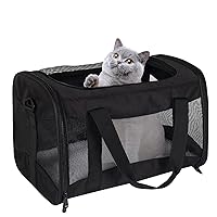 Cat Carrying Case - Pet Carrier Airline Approved, Protable and Breathable Pet Travel Carrier Removable Fleece Pad, Collapsible Cat Carrier Dog Carrier for Medium Cats Small Cats Dogs(Medium, Black)