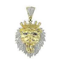 10k Yellow Gold Mens Round Diamond Lion Head Animal Charm Pendant 0.86 Cttw (I1-I2 Clarity; G-H Color)