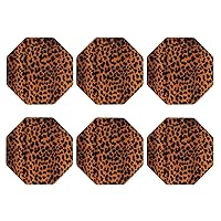 Spotted Leopard Skin Print Leather Coasters Set of 6 Heat Resistant Coasters for Drinks Round Cup Mat Pad Bar Coasters with Storage Case for Kitchen Home Decor Housewarming Gift