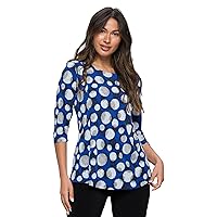 Jostar Women's Print T Shirts - 3/4 Sleeve Round Neck Printed Casual Top with Side Slit