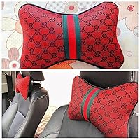 2pcs Retro Style Car Neck Pillow,Soft Ventilation Car Headrest Pillow,Comfortable Travel Pillow,Universal Pillow for Car and Home (Red)