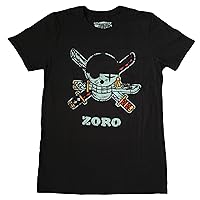 One Piece Roronoa Zoro Pirates Flag Distressed Men's Screen Print T-Shirt