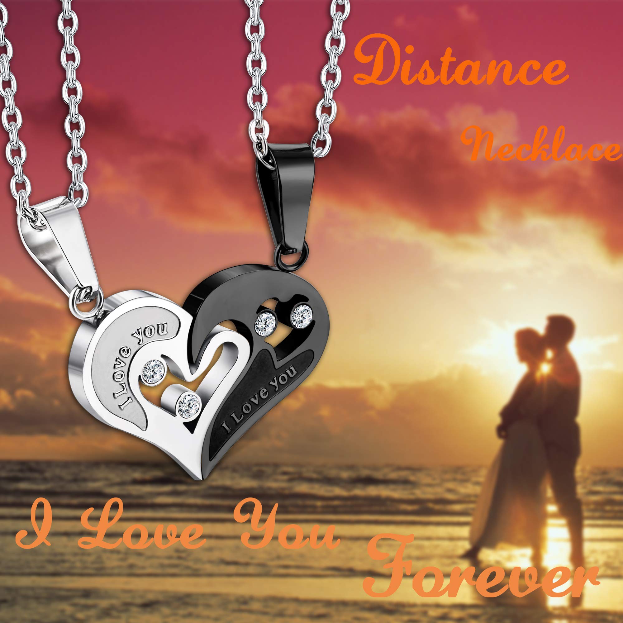 Jstyle 4Pcs Couple Necklace Bracelets Matching Set for Women Men Heart Pendant Necklace His & Hers Bracelets Couple Gift