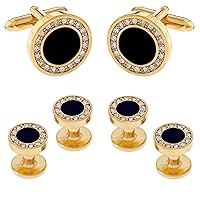 Men's Black Onyx and Cubic Zirconia Gold Cufflinks Tuxedo Formal Set with Jewelry Presentation Box Gift Party Special Occasions Cufflinks for Wedding Anniversary Suit French Cuff Shirts