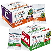 Lipo-Sachets Liposomal Vitamin C 1000mg Blackcurrant Flavor & Liquid Iron Supplement - 60 High Potency Liquid Gel Packets - High Absorption Vitamin C and Liquid Iron for Immune Support