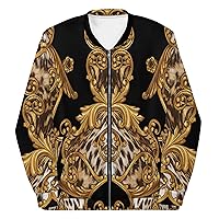 Unisex Bomber Jacket For Women Men Streetwear Leopard Flared Gold Black