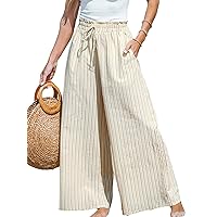CUPSHE Women Summer Striped Smocked Paperbag Pants Wide Leg Pants Casual
