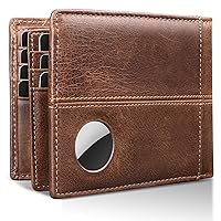 Swallowmall AirTag Wallet Men RFID Blocking Genuine Leather Bifold Mens Wallet For AirTag 1 ID Window 15 Card Holders Gift Box (Airtag Not included)