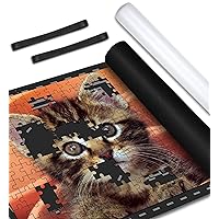 Jigsaw Puzzle Mat Roll Up - 1500 1000 500 Pieces Saver Black Non-Slip Felt with Aid Lines, Large Puzzles Board Gifts Adults, Inflatable Pump Tube Storage Bag Transport Easy Holder Keeper Cover