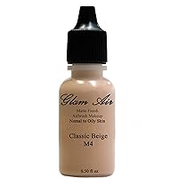 Large Bottle Airbrush Makeup Foundation Matte Finish M4 Classic Beige Water-based Makeup Long Lasting All Day Without Smearing Running, Fading or Caking 0.50 Oz Bottle By Glam Air