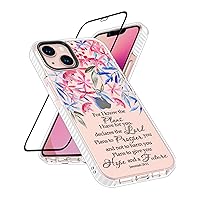 Compatible with iPhone 14 Plus Case,Shockproof Anti-Scratch Clear Transparent TPU Bumper Protective Phone Case Cover with Floral Flower Pattern Bible Verse Quotes Designed for iPhone 14 Plus