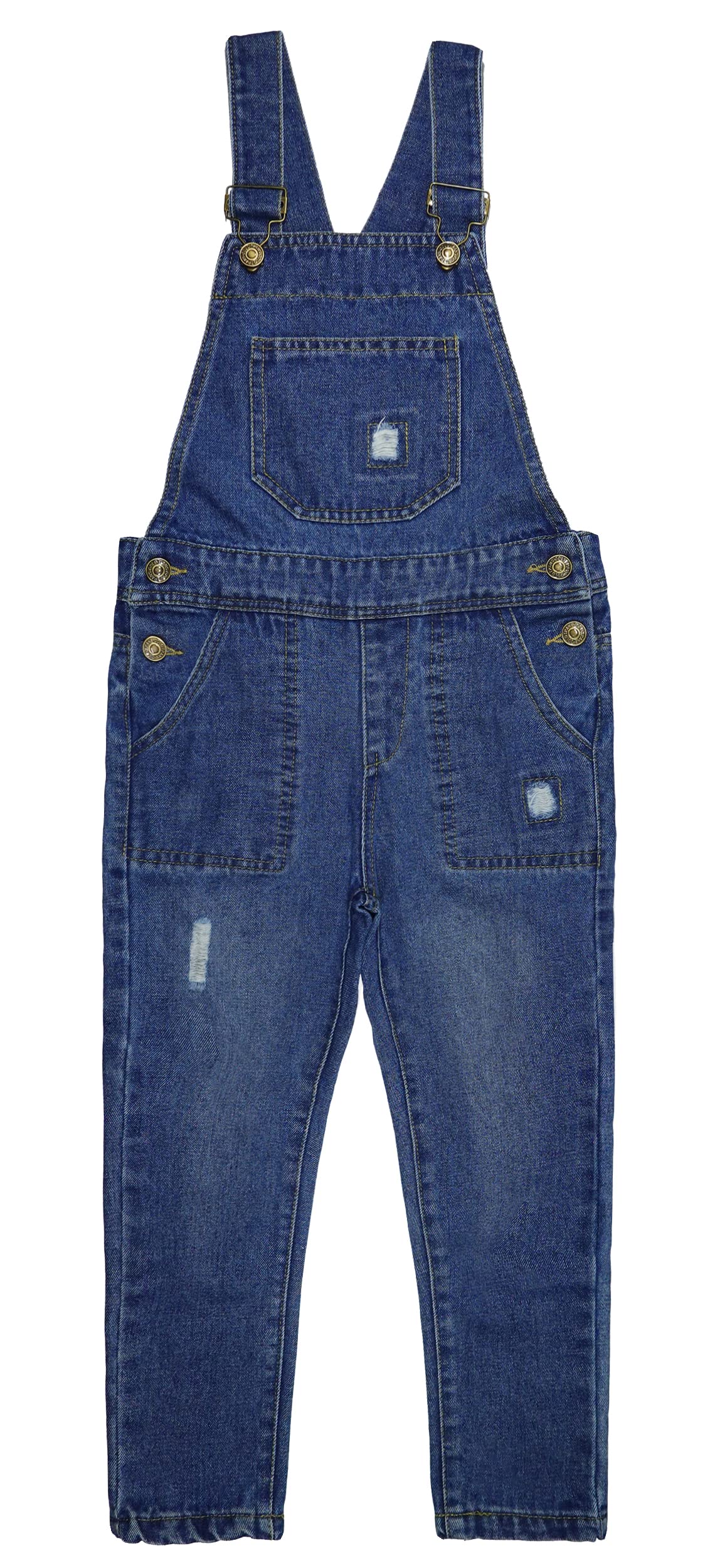 KIDSCOOL SPACE Boys Denim Overalls,Ripped Holes Elastic Band Inside Jeans Workwear