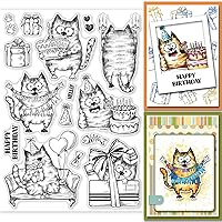 GLOBLELAND 8.3×5.8in Birthday Cats Animal Clear Stamp Sofa Cat Birthday Cake Silicone Clear Stamp Gift Box Seals for DIY Scrapbooking Journals Decorative Cards Making Photo Album Decorative