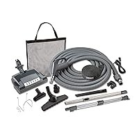 Central Vac Electric Pigtail Deluxe Attachment Set for Cleaning Carpets, Hardwood Floors, Furniture & Draperies - 30FT Crushproof Hose, Twist & Turn Brush, Deluxe Electric Brush, Wands & Storage Bag