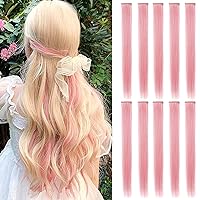 Smoke Pink Hairpieces for Kids Highlights Straight Clip in Colored/Colorful Hair Extensions for Girls and Adults (Smoke Pink)