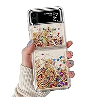 Designed for Samsung Galaxy Z Flip 4 Case Glitter for Women Girls Flowing Floating Liquid Quicksand Bling Sparkle Clear Fun Soft TPU Bumper Slim Shockproof Cover for Galaxy Z Flip 4 5G Gold