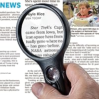 Lighted Magnifying Glass 3X 45x Magnifier Lens - Handheld Magnifying Glass with Light for Reading Small Prints, map, Coins and Jewelry - LED Magnifying Glass