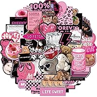 Cool But Cute Y2K Stickers (55 Pieces) - Kawaii, Black & Pink Themed, Waterproof | Stickers for Kids, Girls, Teens, Laptop, Water Bottle, Bikes, Motorcycle Skateboards,Luggage, Phone Case