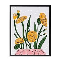 Kate and Laurel Sylvie Potted Plants Framed Canvas Wall Art by Marcello Velho, 18x24 Black, Floral Wall Decor