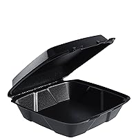 Dart 90HTPFB1R Lg Perforated Black Foam Hinged Container, 9 in (Case of 200)