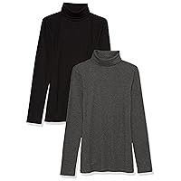 Amazon Essentials Women's Slim-Fit Layering Long Sleeve Knit Rib Turtleneck Top (Available in Plus Size), Pack of 2